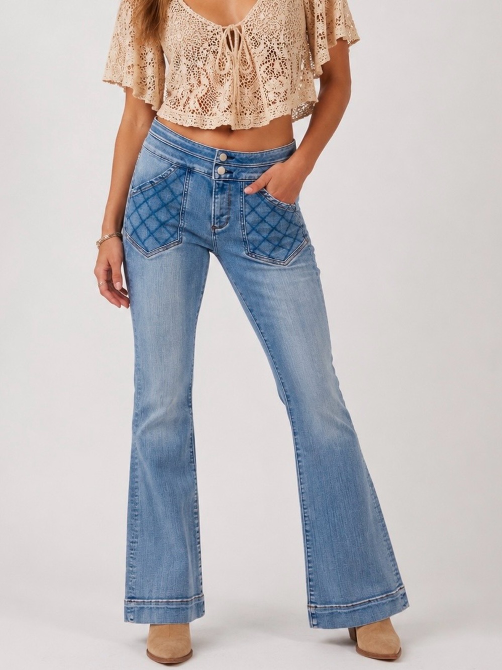 Driftwood 26 Long Wyatt Embroidered Flare Women’s Jeans Stretch DW-P42084A